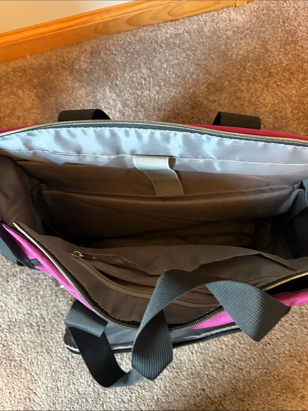 Magenta and Black Large Organizer Tote Bag
